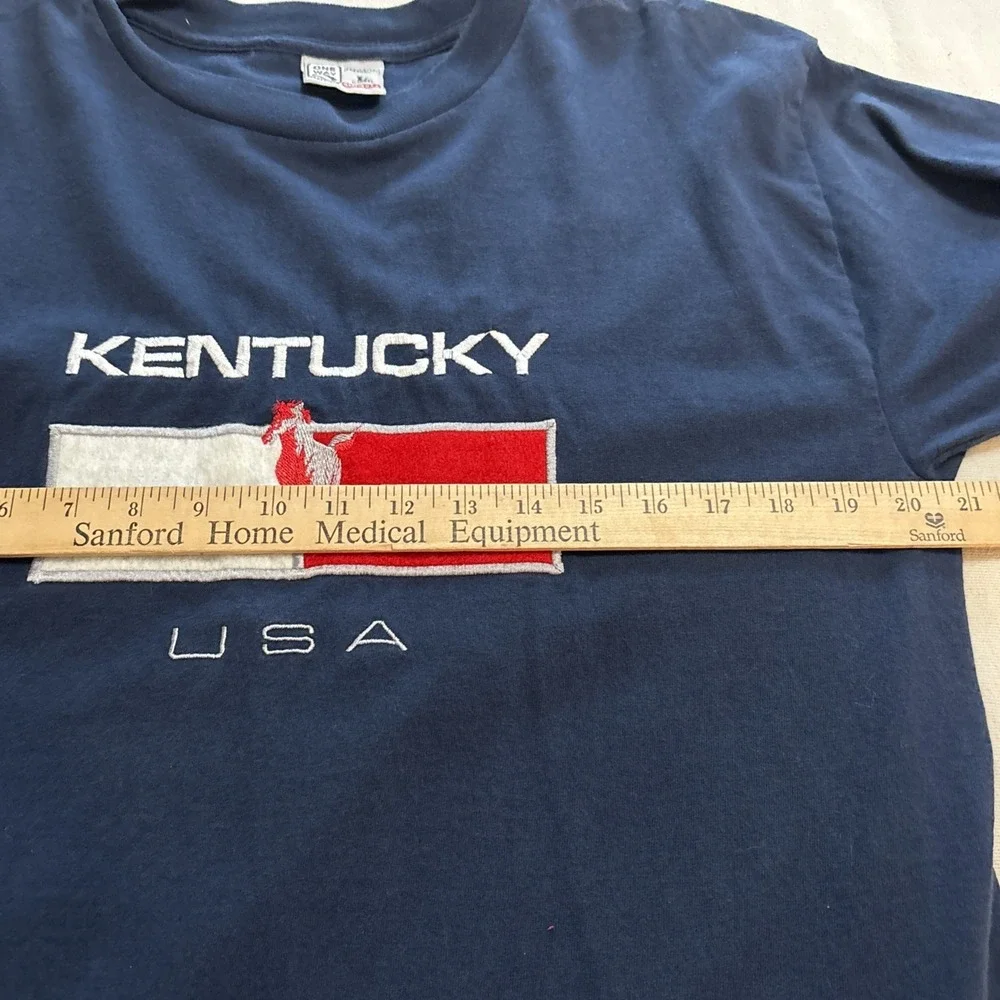 Vintage Kentucky Derby T-Shirt Navy‎ Embroidered Horse Race USA Adult Size L